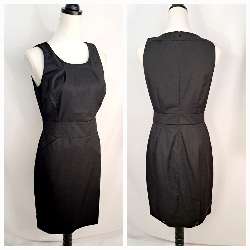 NWT J. Crew Factory Black Sheath Wool Sleeveless Midi Dress with Pockets